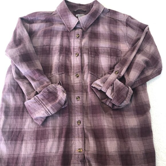 Carhartt Women's Burgundy Plaid Roll Tab Sleeve Button Down Shirt Size L (12/14) - Picture 2 of 7